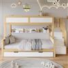 Lexiou Lettino a castello, con protezione anticaduta e griglia, progettato con tre posizioni, con letto a rotelle, con armadio, scala angolare, pino+MDF, bianco+naturale, 90 x 200 e 120 x 200 cm
