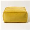 HOMESCAPES Pouf quadrato in velluto giallo senape, 60 x 60 cm, con rivestimento in velluto di cotone 100% e bordatura tubolare, grande poggiapiedi in peluche per soggiorno