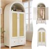 Terahanda Armadio 181 x 78 x 45 cm con intreccio in rattan, stile country bianco, ripiano semicircolare aperto, 2 ante con chiusura magnetica, 2 cassetti, asta appendiabiti e sicurezza ribaltabile