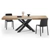 Mobili Fiver, Tavolo Allungabile Emma 160(240) x90 cm, Rovere Naturale con Gambe Incrociate nere, per 6-10 persone, Tavolo Cucina, Soggiorno, Made in Italy