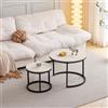HJhomeheart Set di 2 Tavolini Rotondi a Incastro, Tavolini da Caffè, Grandi: 60 x 60 x 45 cm, Piccoli: 40 x 40 x 35 cm, Grano di Quercia