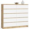 AKORD Cassettiera K 140 cm 10 Cassetti | Moderna Mobiletto per Soggiorno Sala da Pranzo Camera da Letto | Armadio Cameretta | 138 x 121 x 40 cm | Peso 75kg | Rovere Artigianale | Bianco