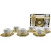 MA MAISON Linea Gold in Ceramica Set Regalo Natalizio - Tazze e Tazzine da Caffè - per Bevande Fredde e Calde Fantasia Oro e Bianca con Decori Natalizi (Set 6 Tazzine + Piattino)
