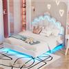 KUAKE Lettino singolo 140 x 200 cm, letto da principessa a forma di corona, morbida imbottitura in pelle PU, striscia di luce ambientale a LED regolabile (bianco, 140 x 200 cm)