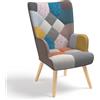IDMarket - Poltrona scandinava IVAR in tessuto patchwork multicolore