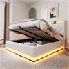 Easexcy Letto imbottito, letto matrimoniale, 360 surround, funzione LED, materiale PU, cuscino imbottito con funzione di ricarica USB di tipo C (bianco, 160 x 200 cm (dimensioni interne)