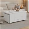 MAMAINI Tavolino regolabile in altezza, multifunzione 4-in-1 convertibile in tavolo da soggiorno e da pranzo, tavolino mobile, tavolino con cassetti, con 4 sgabelli, bianco