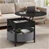 KIMENICH Tavolino Rotondo con Piano di Sollevamento, Tavolino da Caffè Regolabile in Altezza, Tavolo da Salotto con Cestino in Tessuto, Spazio Nascosto, per Soggiorno, Ufficio, 70 x 70 x 50 cm, Nero