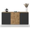 WHOUS Credenza e Buffet ISEO per Soggiorno con 3 Ante, Madia per Salotto, Cucina e Sala da Pranzo in Legno, 150x35x70, Antracite Opaco e Rovere