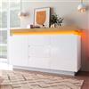 SUKY Credenza lucida con 2 ante e 3 cassetti, 81 x 140 x 39 cm, illuminazione a LED (App Control), armadio multiuso per soggiorno e camera da letto, bianco