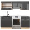 Vicco Cucina componibile R-Line, Antracite lucido/oro power oak, 200 cm, PL Antracite, adatto per l'espansione personalizzata tramite moduli aggiuntivi
