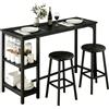 Blishom Set da bar, set da bar 3 pezzi con 2 sgabelli da bar, tavolo da bar per cucina con 2 ripiani e porta bicchieri, tavolo da pub multiuso per soggiorno e sala da pranzo (Nero)