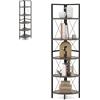 HOMASIS Scaffale ad Angolo a 5 Livelli, Libreria Angolo in Legno e Telaio in Metallo, Mobiletto Angolare Stretto e Salvaspazio per Soggiorno, Ufficio, Cucina, 35,5 x 35,5 x 160 cm (Quercia Grigia)