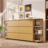 Moimhear Cassettiera credenza, 160 x 40 x 75 cm, design romano con colonne e ripiani in bambù, 6 cassetti e mensole aperte, piedini regolabili in altezza