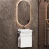 Planetmöbel lavabo con base da 45 cm con lavandino bagno in ceramica e specchio ovale con illuminazione, set di mobili da bagno per WC ospiti, bianco opaco