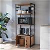 [en.casa] Scaffale da Cucina Autoportante a 3 Ripiani e Armadio ad Ante con Telaio in Metallo Scaffale da Terra con Ganci per Dispensa Bagno 139 x 56 x 30 cm - Effetto Rovere/Nero