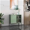 [en.casa] Credenza in Acciaio Armadietto con Anta Scorrevole e Sportello Fisso in Vetro Mobile Vetrinetta con 2 Scomparti 85 x 80 x 45 cm - Verde