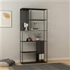 [en.casa] Scaffale da Terra Libreria in Acciaio con 7 Scomparti Mobile Espositore in Stile Industriale 188 x 90 x 30 cm con Pannello Posteriore - Nero Opaco