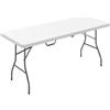Outsunny Tavolo da Campeggio Pieghevole con Maniglia, Tavolino da Esterno Richiudibile con Telaio in Metallo e Piano in Plastica, per Giardino, Terrazzo, Pic Nic, 180x74x74 cm, Bianco