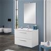 Inbagno Mobile Bagno sospeso 80 cm, Bianco Lucido 2 cassetti, Completo di lavabo e Specchio