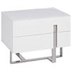 AC ANGEL CERDÁ Ángel Cerdá - Comodino Bianco in MDF Laccato Lucido con Gambe in Acciaio Inox - Design Moderno con 2 Cassetti Soft-Closing - Ideale per Camere Minimaliste - 60 x 42 x 45 cm