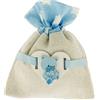 Doni Bomboniere Nascita Bambino 12 pz Sacchettini Portaconfetti in Juta Naturale e Cotone Celeste con Applicazione Orsetto Cuore Celeste Legnetto Battesimo Primo Compleanno Bimbo Evento Fai da Te