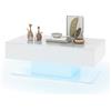 RELAX4LIFE Tavolino da Salotto LED Moderno Rettangolare a 2 Livelli con 2 Cassetti, Luci LED a 20 Colori, Telecomando, Tavolino Centro Lucido ad Alto Gloss per Soggiorno, Camera da Letto (BIANCO)