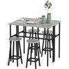 HOMCOM Set 6 Pz con 4 Sgabelli da Bar e 2 Tavoli Alti per Cucina, Grigio | per Soggiorno, Legno Truciolato e Acciaio