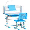 HOMCOM Set Scrivania e Sedia per Bambini 6-12 Anni Regolabili in Altezza, Banco Scuola con Piano Inclinabile 45°, Lampada, Cassetto, Scaffale, Portapenne e Leggio, in Acciaio e MDF, Azzurro