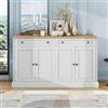 Soweiz Credenza grande con 4 ante e 2 cassetti, mobile buffet moderno per sala da pranzo e soggiorno, 150 x 86 x 40 cm (L/L/A) - (bianco antico + legno naturale)