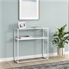 [en.casa] Tavolo a Consolle in Metallo e Piano Tavolo in Vetro Temperato Mobile da Ingresso Corridoio 80 x 80 x 30 cm Consolle Stretto con 2 Piani di Appoggio - Bianco