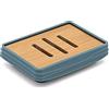 Inbagno Portasapone Turchese Cobalto da appoggio, in ABS e bambù Naturale, Linea Wave (Portasapone)