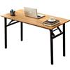 DlandHome - Tavolo pieghevole medio, 100 x 60 cm, senza necessità di installazione, in legno composito, scrivania per computer e postazione di lavoro, color teak e gambe nere, 1 pezzo