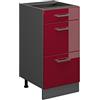 Vicco Mobiletto base per cucina R-Line, Rosso lucido, 40 cm | 3 Cassetti · Senza piano di lavoro · Piedini regolabili in altezza · ✓ Facile accesso · ✓ Liberamente combinabile