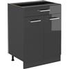 Vicco Mobiletto base per cucina R-Line, Antracite lucido, 60 cm con cassetto, senza piano di lavoro, per la libera combinazione all'interno di sistemi cucina modulari