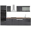 Vicco Cucina componibile R-Line, Antracite lucido, 300 cm con armadio alto, PL Rovere, con moduli disposti in modo variabile e piedini regolabili in altezza