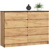 AKORD Cassettiera K 140 cm 8 (2 x 4) Cassetti | Moderna Mobiletto per Soggiorno Sala da Pranzo Camera da Letto | Armadio Cameretta | 138 x 99 x 40 cm | Peso 72kg | Quercia Artigianale