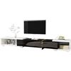 boorbin Mobile TV moderno con lunghezza variabile (140-260 cm), funzione girevole, effetto marmo, finitura opaca lucida e decorazioni dorate (bianco + nero)