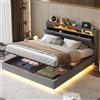 Autheria Letto Matrimoniale con Contenitore 160x200 cm con LED e USB, Letto una piazza e mezza con Vano Portaoggetti e Testiera Reversibile, Letto Contenitore con rete a doghe, Struttura Letto Matrimoniale