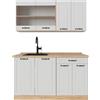 Vicco Cucina monoblocco R-Line, Casa di campagna bianca/Rovere dorato, 140 cm, PL Rovere, adatto per installazione autoportante o vicino alla parete