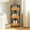 [en.casa] Scaffale Angolare da Terra Mobile Basso a 3 Ripiani in Bambù con Bordi Alti Frontali Decorativi Effetto Rattan Angoliera per Soggiorno Ingresso Bagno Cucina 80x23x23 cm Nero/Naturale