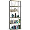 AKORD Libreria Industrial Style a 6 Ripiani 70 cm | Libreria Ferro e Legno | Struttura a Scaletta | Scaffali autoportanti per Ufficio, Cucina, Bagni, Soggiorni | Biblioteca Nero/Rovere Artisan