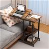 Wohenster Tavolino con ruote, regolabile in altezza, per computer portatile, il desktop può essere capovolto, comodino, in legno, per soggiorno, letto, divano, a forma di C, 80 x 40 cm, marrone