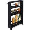 bomoe Carrello da Cucina Nero Hylla - scaffale da Cucina 50x79x15 cm - Carrello con Ruote, 3 ripiani e piano lavoro in legno FSC® - Carrello da portata - mobile da Cucina e da Bagno