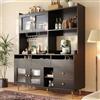 PUGSDRLY Credenza da cucina, armadio con anta in vetro, mobile da tavola per soggiorno e sala da pranzo, spazio di archiviazione multistrato (145 x 39 x 171 cm, nero)