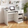 GYMAX Scrivania per Computer con Stazione di Ricarica, USB/Type-c, Tavolo da Studio PC, Ripiani e Cassetto, Foro per Gestione Cavi, Moderno per Camera da Letto, Soggiorno, 105 x 55 x 89 cm, Bianco