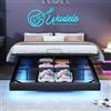 KeepGoon letto matrimoniale con contenitore 160 x 200, letto sospeso imbottito con LED, Letto a piattaforma, senza testiera, con rete a doghe, PU, Metallo, Nero