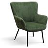 PAZZO DESIGN Poltrona Titti, Set Da 1, Verde, Tessuto, Relax, Design, Lettura, Gambe Metallo Nere - id_2048