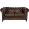 Viron Divano Chesterfield 2 Posti in Vero Cuoio e Struttura in Legno Massello di Mango 150x80x74h cm Colore Marrone Decori Capitonné (Marrone Anticato, 150x80x74h cm)