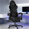 Soontrans Sedia da Gaming con Poggiapiedi, Sedia Gaming Ergonomica con Poggiatesta & Cuscino Lombare Massaggio, Pelle Scamosciata, Sedie Gaming per Youtube Livestreaming Playstation (Nero&Grigio)